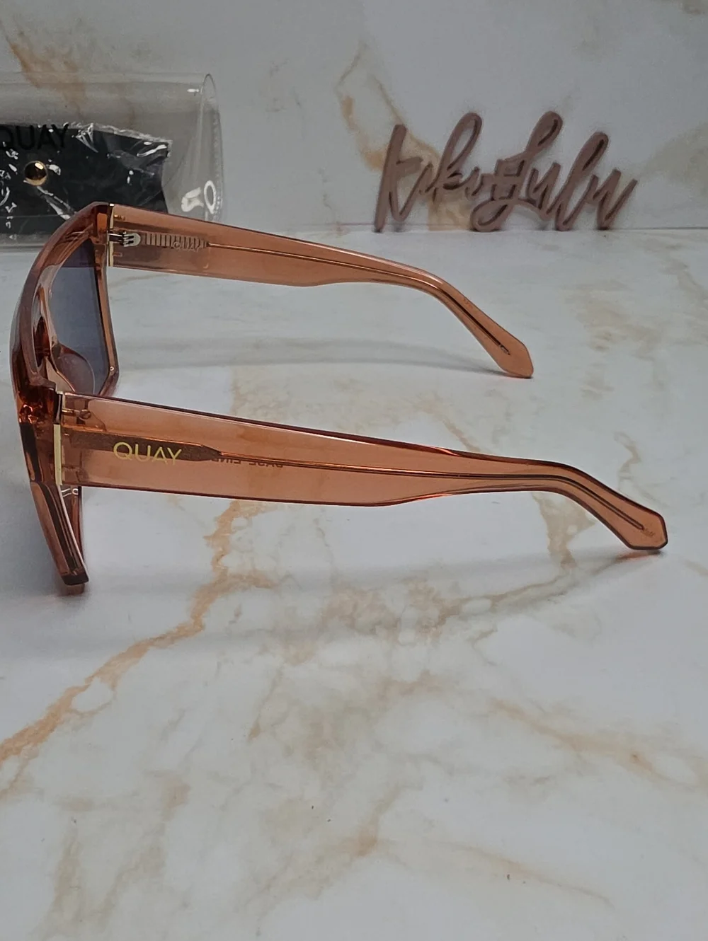 QUAY Base Line Sunglasses Blush Flat Brow Frame Champagne Mirror Lens